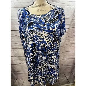 RISE Women Blue Black‎ White Abstract Print Short Sleeve Tunic Top Plus Size 2X